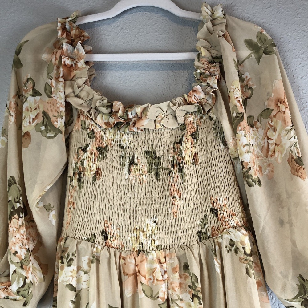 Aakaa Womens Babydoll Maxi Dress‎ Small Floral Smocked Boho Cottagecore Elegant - Picture 6 of 12